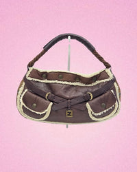 Fendi Vintage Shearling Spy Shoulder Bag Brown Leather 1