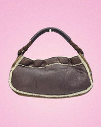 Fendi Vintage Shearling Spy Shoulder Bag Brown Leather 2