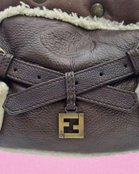 Fendi Vintage Shearling Spy Shoulder Bag Brown Leather 4